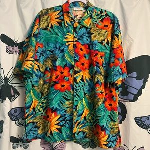 Mens vintage 100% cotton tropical Hawaiian button up